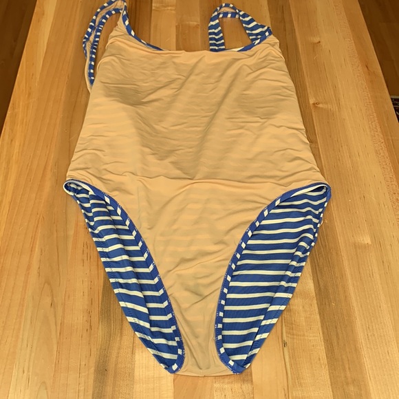 J.Crew Style J1815 Plunging scoopback one-piece swimsuit in blue/white stripe 14 - Picture 9 of 10